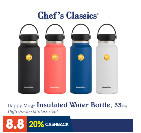Chef's Classics Happy Mugz Stainless Steel Insulated Water Bottle